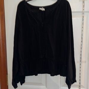A.N.A-large- black, button up , tie front blouse/shirt. Long sleeve.